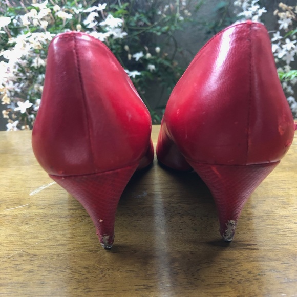 Vintage Red Kitten Heels Pointed Toes - Picture 4 of 6